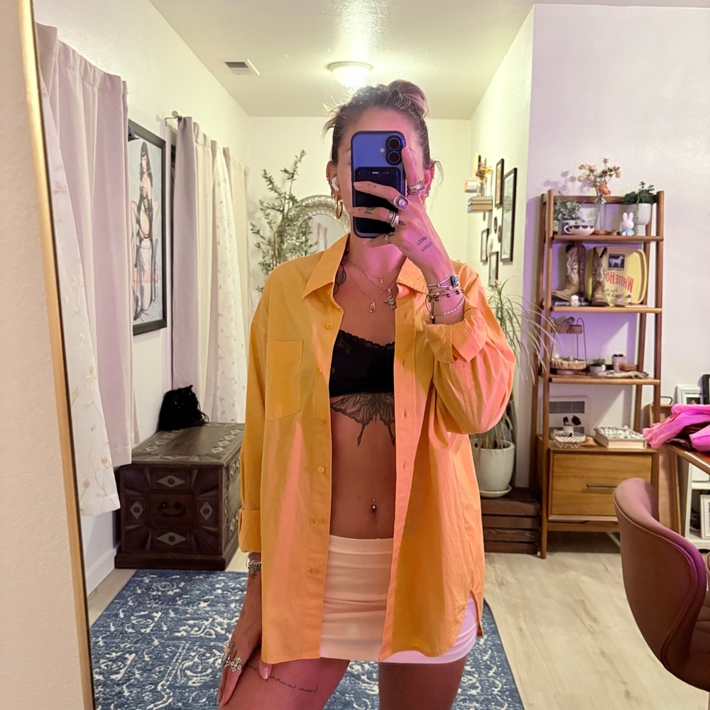 Aritzia Yellow Button-Up Shirt